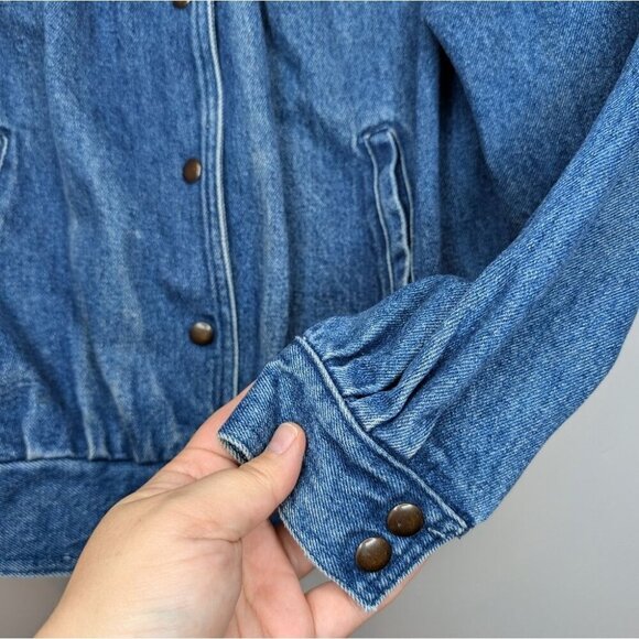 Vintage WBRK-FM Denim Button Down Pleated Patchwork 100% Cotton Jacket Women's S - Picture 6 of 9